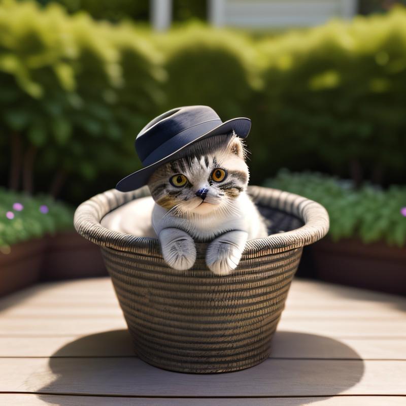 00208-101540953-masterpiece, intricate photo, cute scottish fold kitten with panama hat, sitting in a flower pot, animal photography, hyper real.jpg